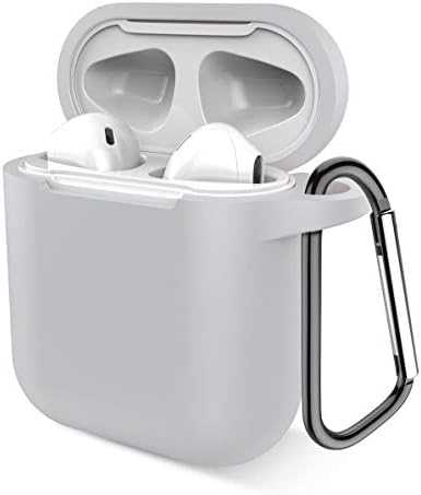 Airpods Case, Music tracker Protective Thicken Airpods Cover Soft Silicone Chargeable Headphone Case with Anti-Lost Carabiner for Apple Airpods 1&2 Charging Case (Gray)