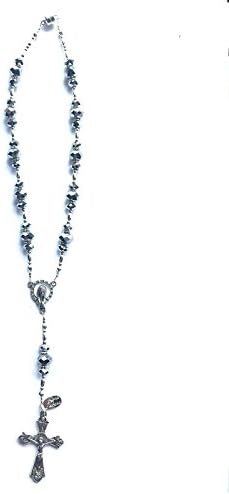 Rana Jabero Crystal Silver Catholic Car Auto Rosary - Magnetic Clasp