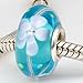 SOUKISS SoulBeads Handmade Sterling Silver Core Murano Glass Bead with Clear Cubic Zirconia for Charms Bracelet (Blue Flower)