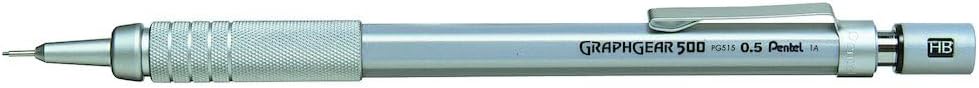 Pentel Graphgear 500 0.5mm Mechanical Pencil HB Lead 4mm Sleeve Silver PG515-A