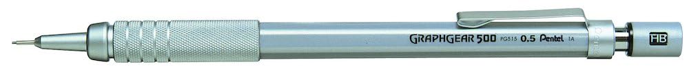 Pentel Graphgear 500 Mechanical Pencil, 0.5mm Lead, Grade HB, 1 x Graphgear Pencil, Silver, (PG515-A)