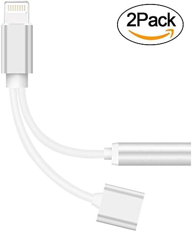 2 in 1 Lightning Adapter for iPhone 7 [2-Pack],ukulili iPhone Splitter ,2-Port Lightning Headphone Audio and Charger Adapter for iPhone 7/7 Plus and More (Silver)