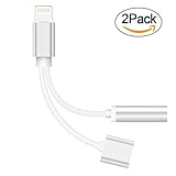 2 in 1 lightning adapter for iphone 7 [2-Pack],ZJTL iPhone Splitter ,2-Port Lightning Headphone Audio and Charge Adapter for iPhone 7/7 Plus and more (Silver) (Silver)