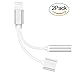 2 in 1 Lightning Adapter for iPhone 7 [2-Pack],ukulili iPhone Splitter ,2-Port Lightning Headphone Audio and Charger Adapter for iPhone 7/7 Plus and More (Silver)