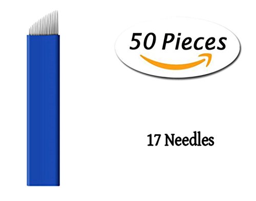 Xiaoyu 50PCS Microblading Needles, Tattoo Needles, Microblading Pens Eyebrow Tattoo Needles, Blue, 17 Pin