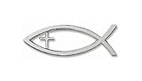 MOKRIL Religious Christian Symbol Sign Ichthus Jesus Fish with Cross Emblem Exterior Waterproof Vinyl Car Truck Sticker Decal, Color Silver, Ships from U.S