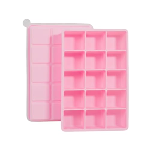 SYMEON Forma de Gelo Silicone Com Tampa Livre de BPA Flexivel 15 Cubos de 27ml Cada Prática Resistente e Reutilizável Forma Para Papinha Gelatina Frutas (ROSA)