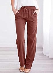 Acelitt Womens High Waisted Linen Pants Drawstring