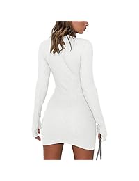 Antopmen - Vestido de manga larga para mujer sexy y sólido