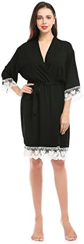 YueQiW Women's Soft Rayon Cotton Robe for Bride and Bridesmaids with Floral Lace Nightwear