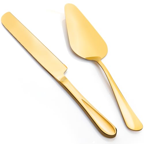 2-Piece Premium Cake Cutting Set, Exquisite Knife and Server with Serrated Design,
