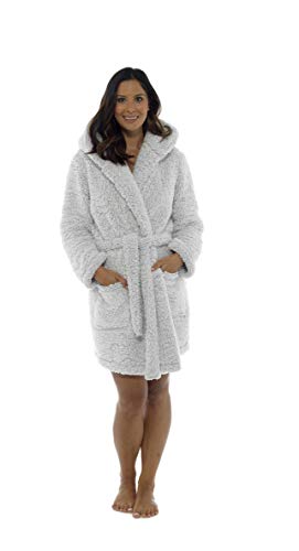 [- Ladies Fleece Stripe Snuggle Hooded Dressing Gown Robe  -]