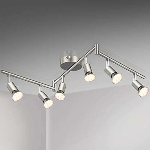 Defurhome LED Deckenleuchte Drehbar, 6 Flammig LED Strahler Deckenlampe Spot,Modern Deckenstrahler (Mattes Nickel), inkl. 6 x 4 W GU10 LED Lampen (400