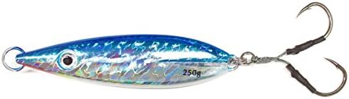 Spostarsi Tackle 150g + 250g Glow in the Dark/Multiple Colors Flat Fall Jig 3/0 Mustad Hook 300lbs Kevlar Cord - Not Shimano Butterfly Flat-Fall Flatfall Jigs (Single Blue Anchovie, 250g)