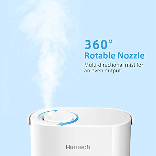 Homech Cool Mist Humidifier, Quiet Ultrasonic Humidifier for Bedroom Home Baby 12-60 Hours, Easy to Clean, 360Â° Nozzle, Waterless Auto Shut-Off (4L/1.06 Gallon US 110V)
