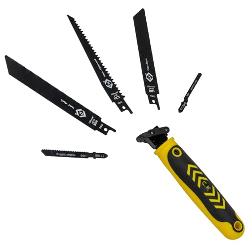 C.K Tools Multi Hand Saw 6pc Kit, Universal Quick Change Handsaw with 5 Blades for Wood, Metal, Plasterboard & Plastic, Reciprocating Jab Sawing Set, Garden Cutter Tool, Recip Drywall Saw CK T0820A