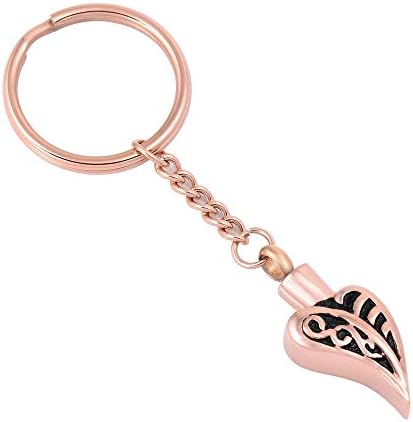 YNCHERISH Leaf Shape Memorial Key Ring Ashes Holder Cremation Jewelry Urn For Human Pet Ashes Funeral Keepsake Keychain Rose Gold