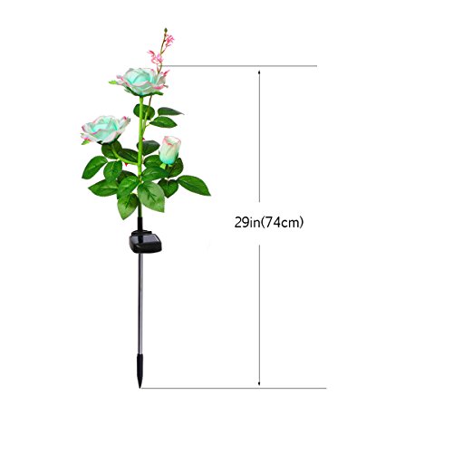 XLUX Outdoor Solar Powered Rose Lights Flower Stake, for Garden Patio Yard Christmas Pathway Decoration, Mint Green with red Edge