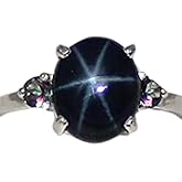 Genuine 6-Ray Blue Star Sapphire Sterling Silver 925 Ring/Mystic Topaz/Oval-Shaped