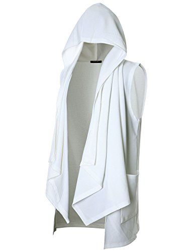 GIVON Mens Sleeveless Ruffle Shawl Collar Cardigan with Pockets/DCC035-WHITE-XL