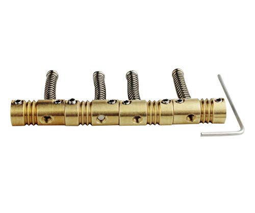 Guyker Bass Bridge Saddles (4 Pcs) - String Pitch 19mm Brass Compensated Saddles Set with Wrench Highgrade Replacement Part for Electric Bass - Thumbnail 4