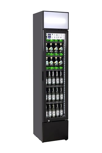METRO Professional Getränkekühlschrank mit Glastür GSC2133B, 133L, 5 verstellbaren Einlegeböden, mit Schloss, LED-Beleuchtung, Schwarz