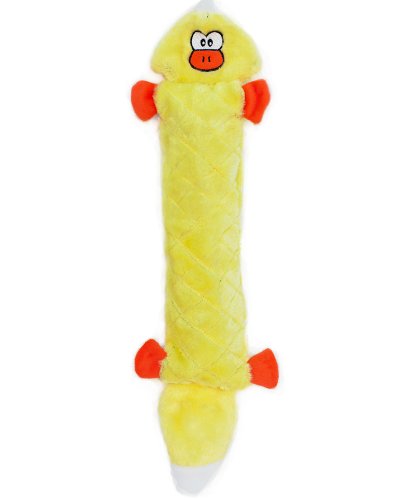 ZippyPaws - Jigglerz Tough No Stuffing Squeaky Plush Dog Toy with Crinkle Head and Tail - Duck
