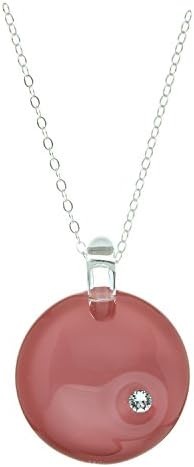 Handmade Torch Lampworked Glass Circle With Crystal Accent Pendant Necklace - Peach Echo