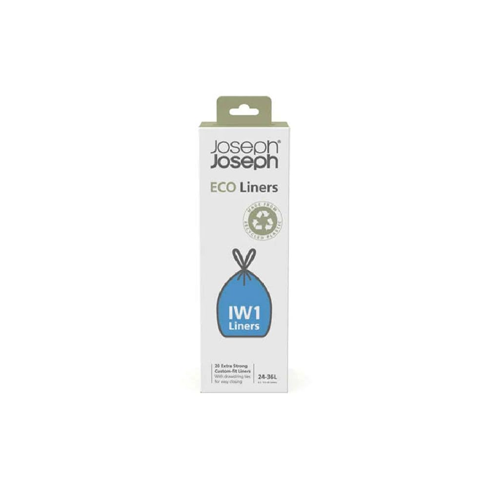 Joseph Joseph IW1 Eco Recycled plastic Bin Liners, Kitchen Waste Bags With Tie Tape Drawstring Handles, Extra Strong – Pack of 20, Holds 24-36 Litres, Grey — image 1