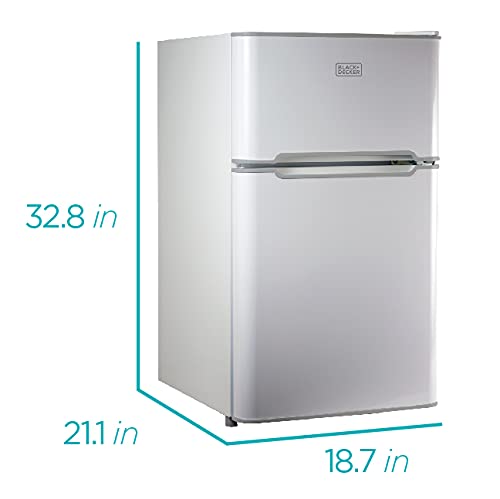 BLACK + DECKER 3.1 Cu. Ft. Compact Two Door Refrigerator with Freezer, ENERGY STAR Certified Mini Fridge, 0.9 Cu. Ft. Freezer, Interior Light, R600a Refrigerant, BCRDK32W, White
