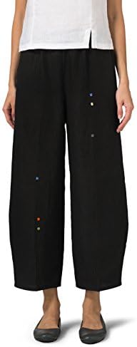 Vivid Linen Embroidered Crop Pants-S-Black