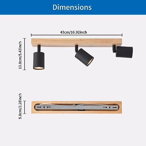 ANWIO Black Ceiling Light, Spotlights for Bedroom, Kitchen and Living Room, GU10 Bases, 3-Way Fixtures (EUS-EA19, No Bulbs)