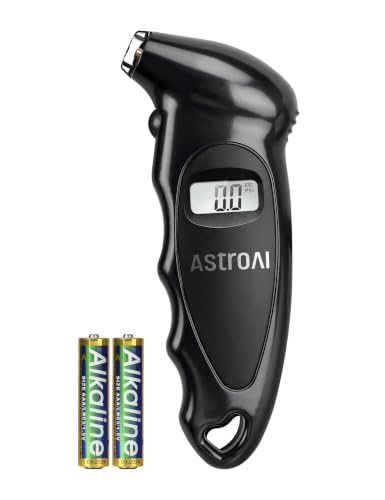 AstroAI Digital Tire Pressure Gauge 150 PSI, ANSI B40.7 Grade Certified (+/-1 PSI) Tire Pressure Monitor with AAA Batteries, Backlit LCD Displays, 4 Pressure Unit Settings for Car Trucks, Black,1P
