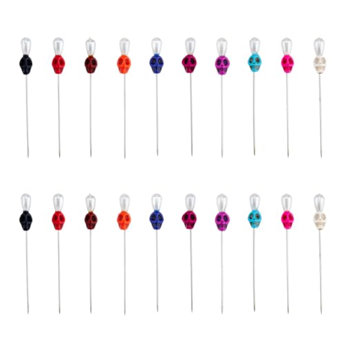SUPERFINDINGS 20Pcs 10 Colors Skull Dyed Synthetic Turquoise Dressmaking Pin Acrylic Imitation Pearl Head Pins Sewing Pins for Quilting Fabric Jewellery Craft,Length:2.12inch