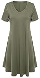 Halife Women's Casual Solid Loose Fit V-neck T-shirt Tunic Dress with Sleeves