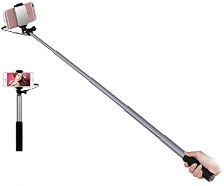 ROSIMO Wired Selfie Stick with Mirror for Rear Camera No Battery Charging Built-in Bluetooth Remote Shutter for iPhone 7/7Plus/6s/6Plus/5S, Galaxy S5/S6/S7/S8, Google Nexus, LG, Huawei and More