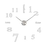 Soledi Wall Clock Decal Modern DIY Large Number Wall Clock 3d Mirror Surface Wall Sticker Clock Home Office Room Art Decor Silver