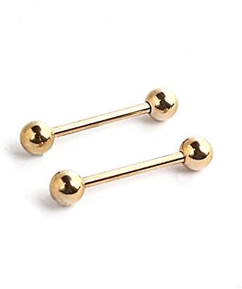 Stainless Steel Body Jewelry Piercing Nose Ring Hoop Nose Stud Various Guage Unisex 2pcs Tongue Nipple Shield Barbell Ring Bar Eyebow Ring With Balls Body Retainer 16g Gold 4mm Ball 14mm Length