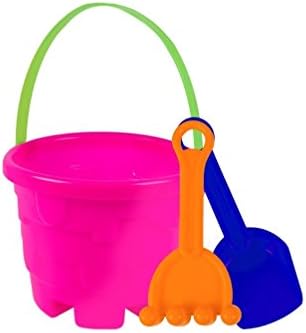3pcs Bucket and Spade Beach Toys Set Kids Children Sand Solid Construct Build Castle Basket Shovel Rake Summer Holidays (pink)