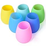 Silicone Wine Glasses Set of 6 - Outdoor Camping Unbreakable Rubber Wine Glasses, 12 oz 100% Dishwasher Safe Shatterproof Rainbow Silicone Cups for Travel Picnic Beach Pool by Mofason