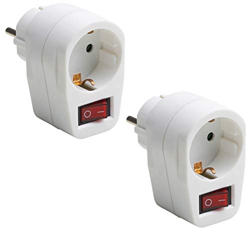 Meister 7445050 - Spina intermedia a 1 presa – Bianco – 2 pezzi in set – con slot Schuko – Adattatore con interruttore illuminato – IP20 per interni – uso a risparmio energetico/spina Schuko