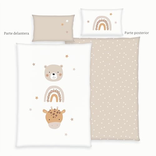 Klaus Herding GmbH Little Friends Duvet Cover Set 100 x 135 cm with Smooth Zip 100% Cotton with Envelope Closure Duvet Cover 100 x 135 cm Approx