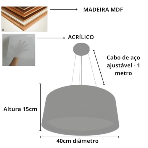 DSMIX RJ Lustre Pendente Redondo 40cm Madeira Freijó com 4 Bocais E27 Bivolt – Luminária Moderna para Sala, Cozinha e Área Gourmet