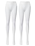 OSABASA Women's 80 Denier Semi Opaque Solid Color Footed Pantyhose Tights 2Pair WHITE(KWMT05)