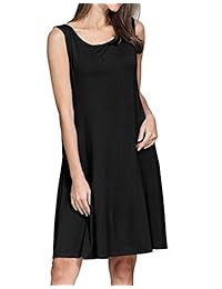 lymanchi - Vestido sin mangas con bolsillo, suelto, casual, simple y con camiseta, para mujer