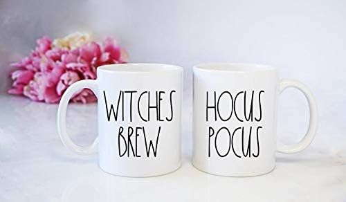 Rae Dunn Inspired Hocus Pocus and Witches Brew Mug Halloween Coffee Cups Witch's Ink Printed Mug 15 Oz