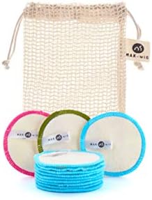 Reusable Makeup Remover Pads, Pack of 10 Washable Bamboo Cotton Rounds with Cotton Laundry Bag, Face Cleaner Facial Pads and Eye Make Up Removers for (Blue)