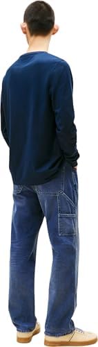 Uomo Maglietta a Maniche Lunghe Slim Chest Linear in Cotone, Blu (Dark Night Navy), XS