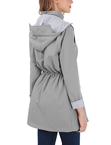OUTAD Women's Rain Jacket Windbreaker Lightweight Waterproof Raincoats Outdoor Hooded Trench Coats Grey