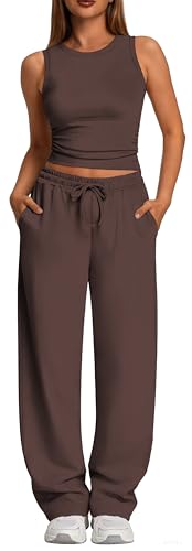 Kivdol Women's 2 Piece Summer Lounge Sets Butter Soft Tank Top High Waisted Wide Leg Pants with Pockets at Amazon